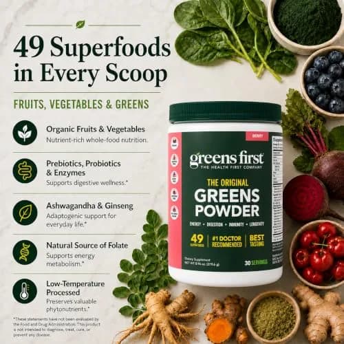 Greens First Original Greens Powder, Berry, 8.96 Ounce (Pack of 1) | 49 Superfoods & Gut Support thumbnail 3