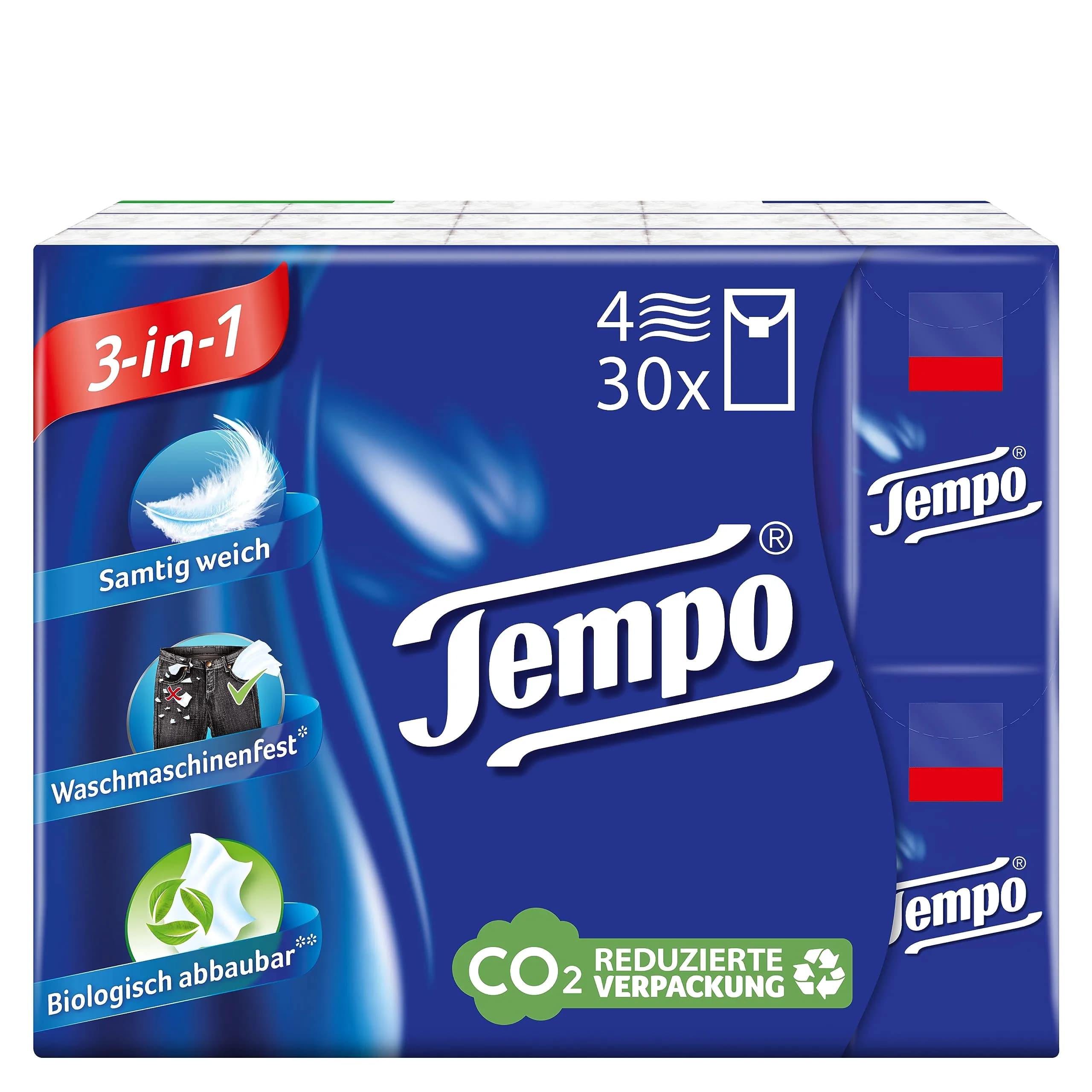Tempo 4-Ply Cotton Touch Facial Tissues, 300 Sheets (30 Packs of 10) | Germany's Most Popular Pocket Tissues - main product image