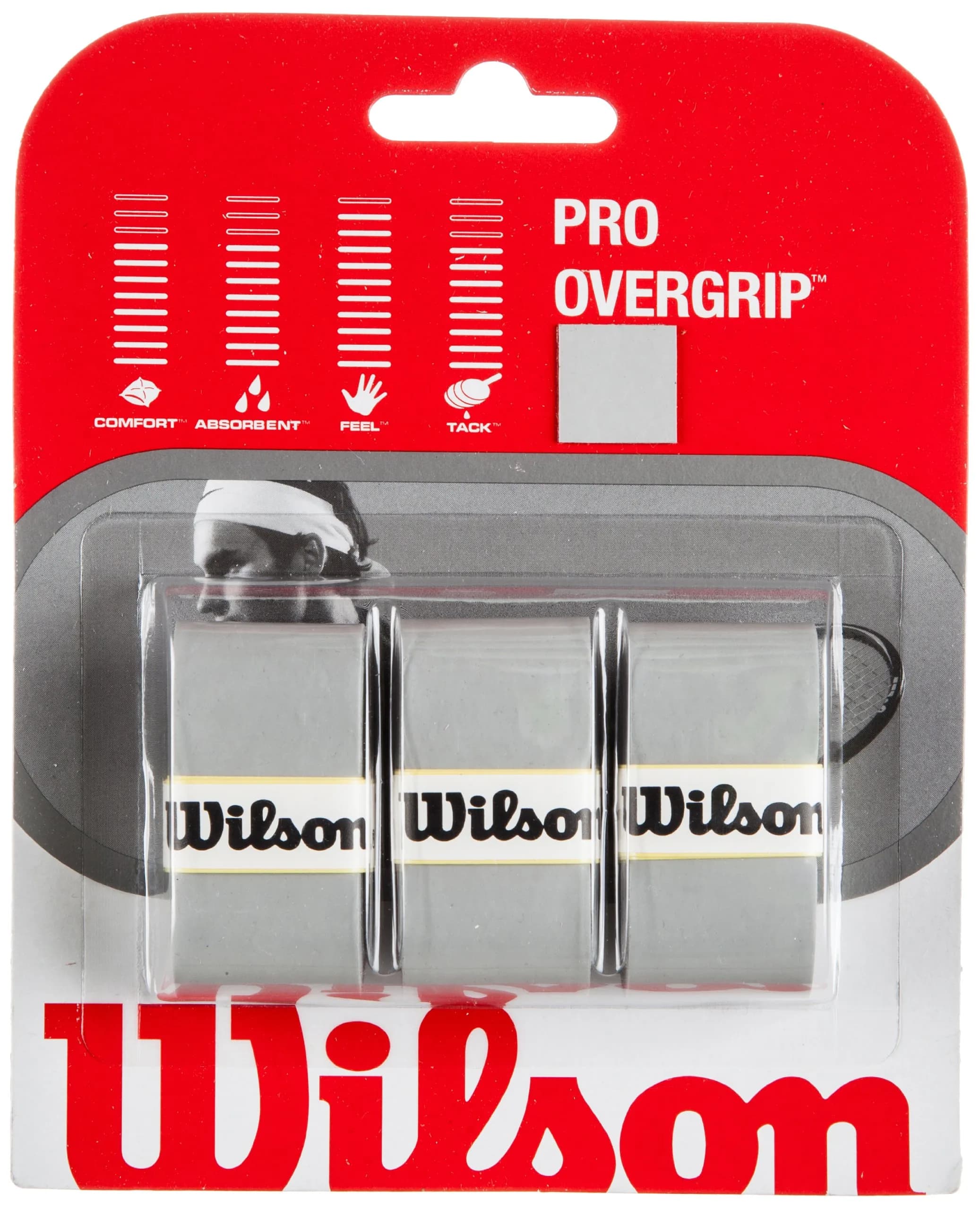 Wilson Pro Overgrip (Optic Orange) - 0.6mm Thickness | Smooth Surface — Silver