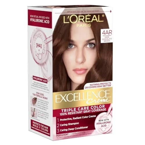 L'Oreal Paris Excellence Crème Permanent Hair Dye 4AR Dark Chocolate Brown | Triple Care Color Routine with Hyaluronic Acid thumbnail 1