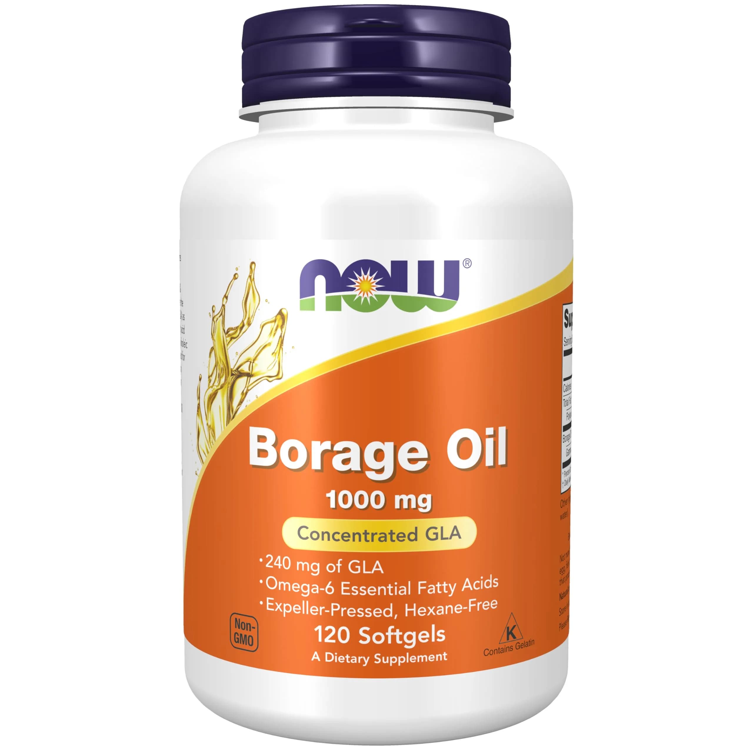NOW Foods Borage Oil 1000 mg 240mg GLA Softgels 120 Count | Omega-6 Essential Fatty Acids — Light Yellow