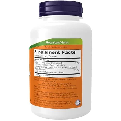 NOW Ginkgo Biloba 120 mg Double Strength | Supports Brain & Memory thumbnail 2