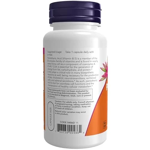 NOW Supplements Pantothenic Acid 500 mg | B-Complex Vitamin for Cellular Energy (100 Caps) thumbnail 3