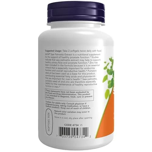 NOW Supplements Saw Palmetto Extract, Pumpkin Seed Oil, Zinc | Supports Prostate & Reproductive Health thumbnail 3