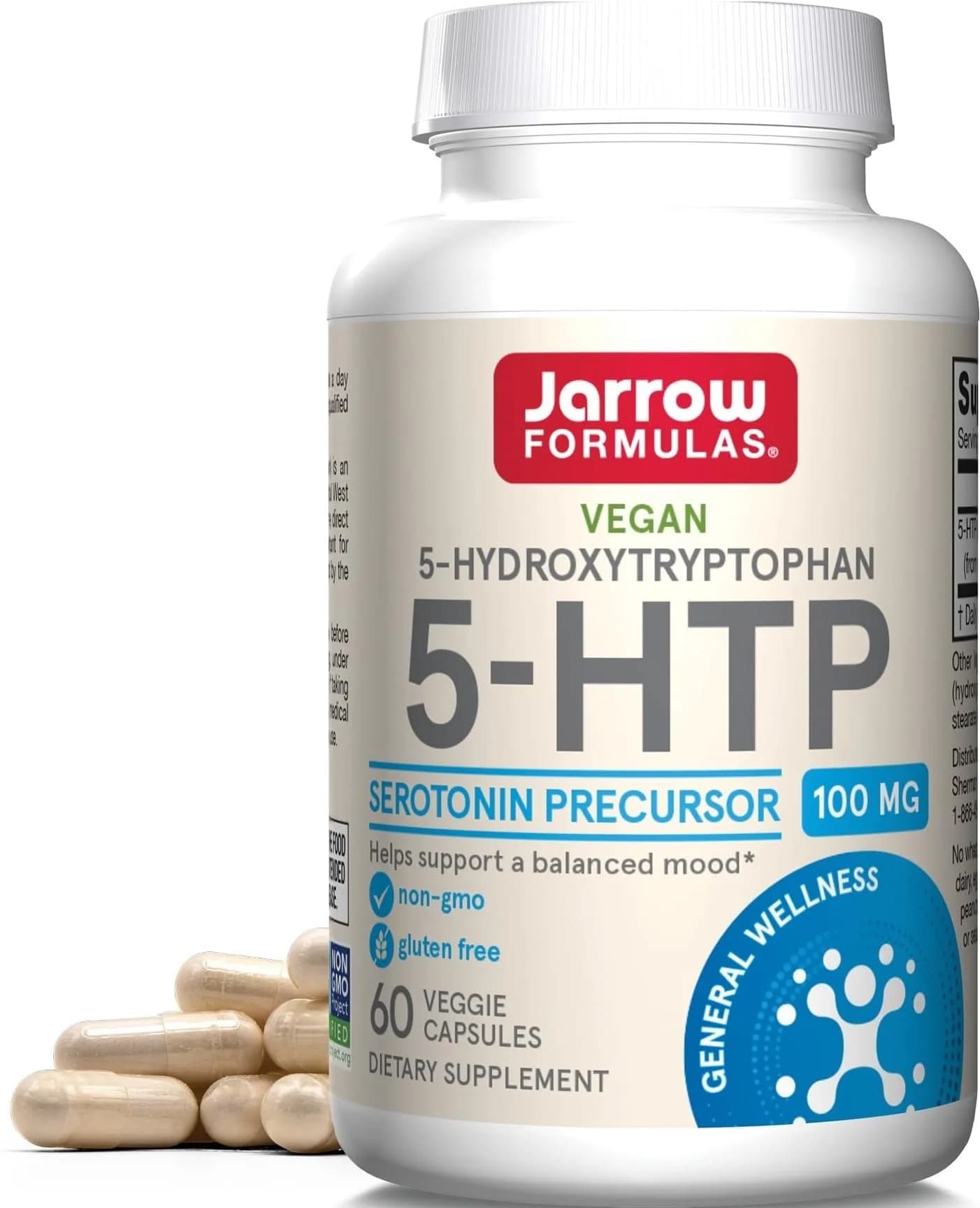 Jarrow Formulas 5-HTP 100 mg Capsules, Serotonin Precursor, 60 Count | Mood Support Supplement - main product image