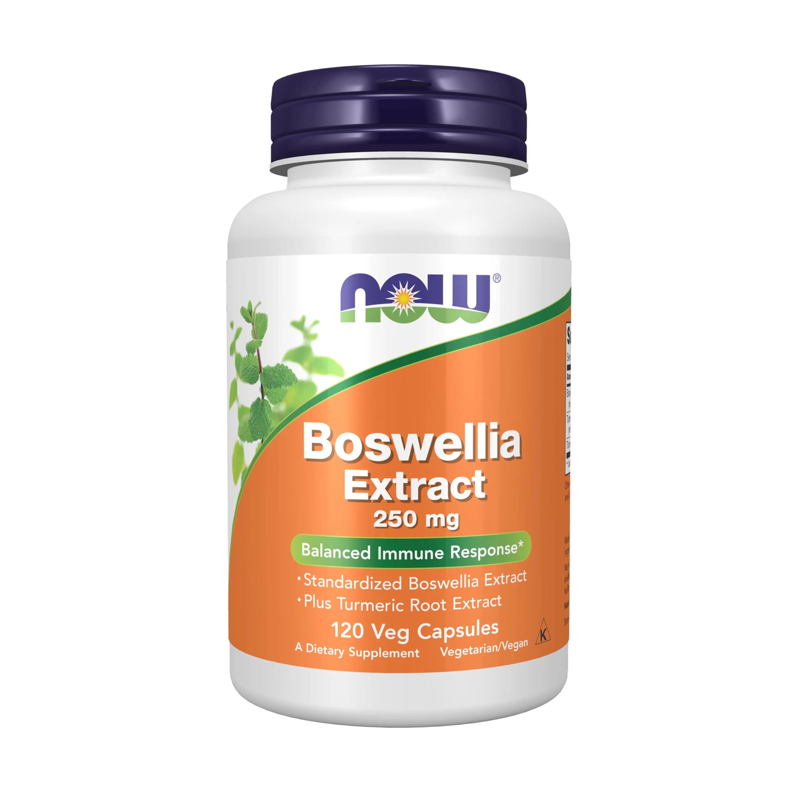 NOW Foods Boswellia Extract 250 mg with Turmeric Root Extract 120 Veg Capsules | Balanced Immune Response — Yellow/Orange