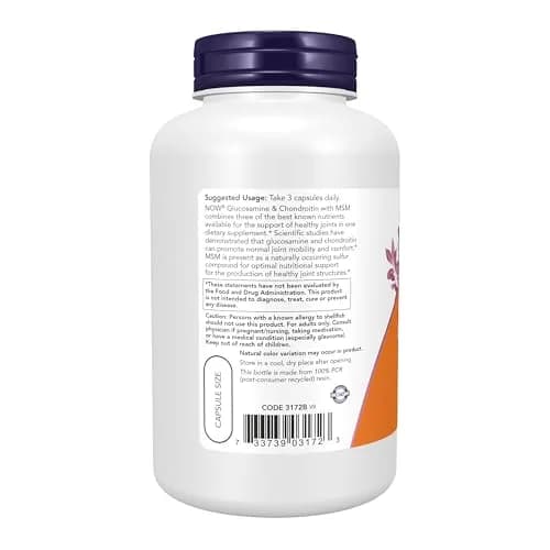 NOW Glucosamine & Chondroitin with MSM Veg Caps 180 Count | Supports Joint Mobility & Comfort thumbnail 3