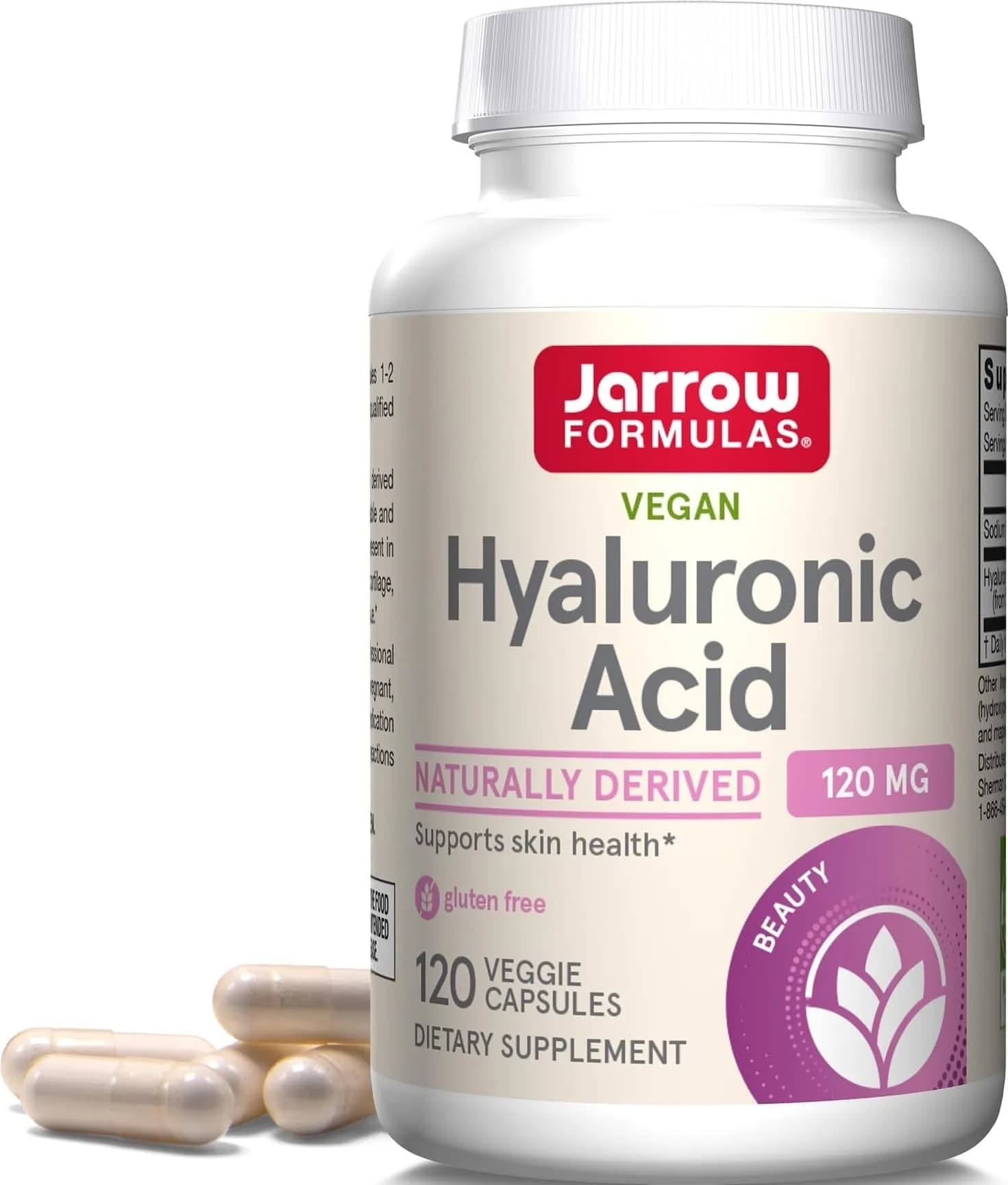 Jarrow Formulas Hyaluronic Acid 120 mg, 120 Veggie Capsules | Skin Hydration Support
