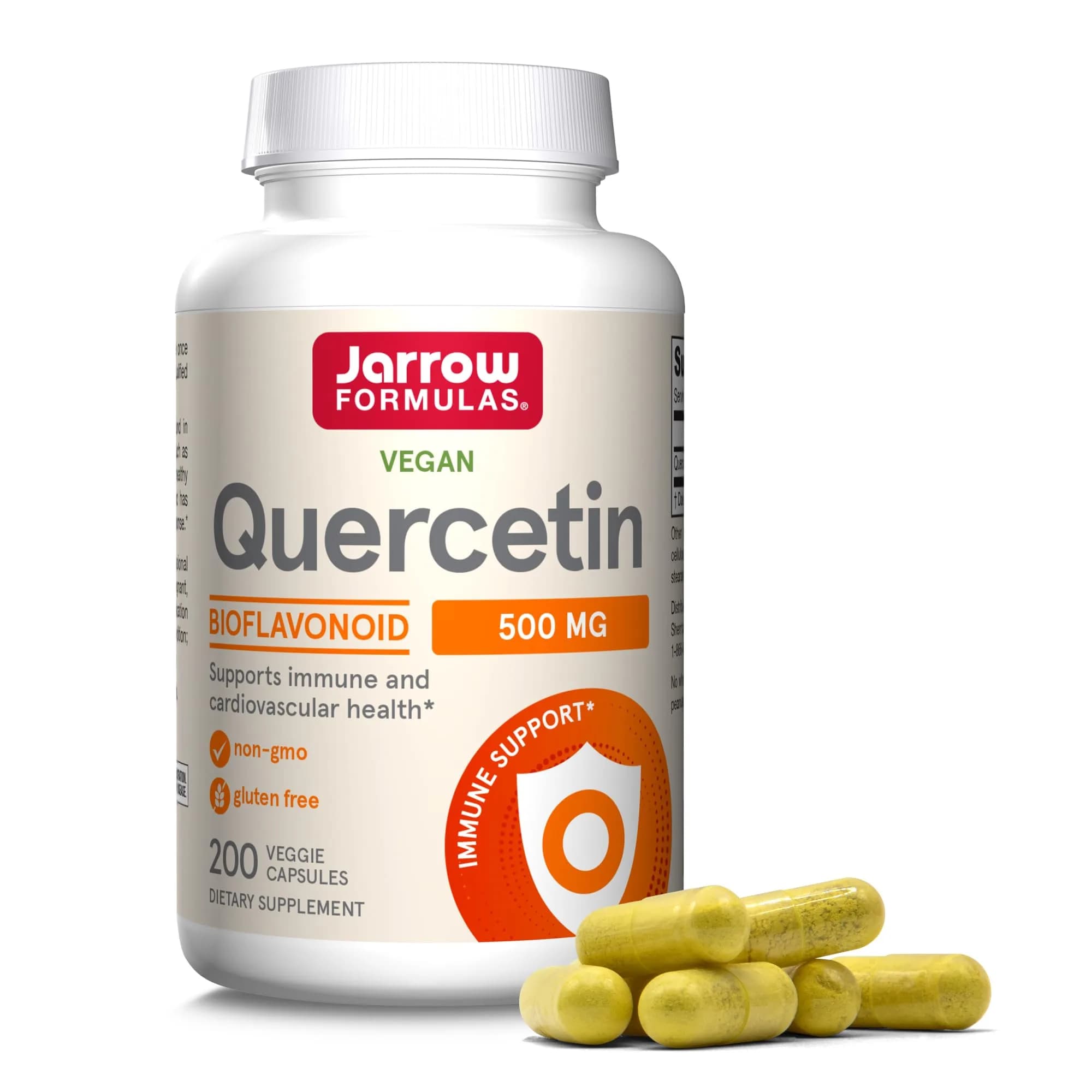 Jarrow Formulas Quercetin 500mg Capsules for Cardiovascular & Immune Health, 200 Count (90.7g) - main product image