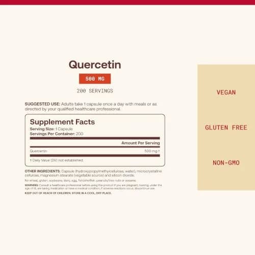 Jarrow Formulas Quercetin 500mg Capsules for Cardiovascular & Immune Health, 200 Count (90.7g) thumbnail 4