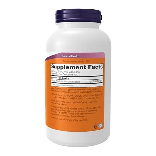 NOW Supplements MSM 1,000 mg Joint Health 240 Veg Caps | Supports Cartilage & Connective Tissue thumbnail 2
