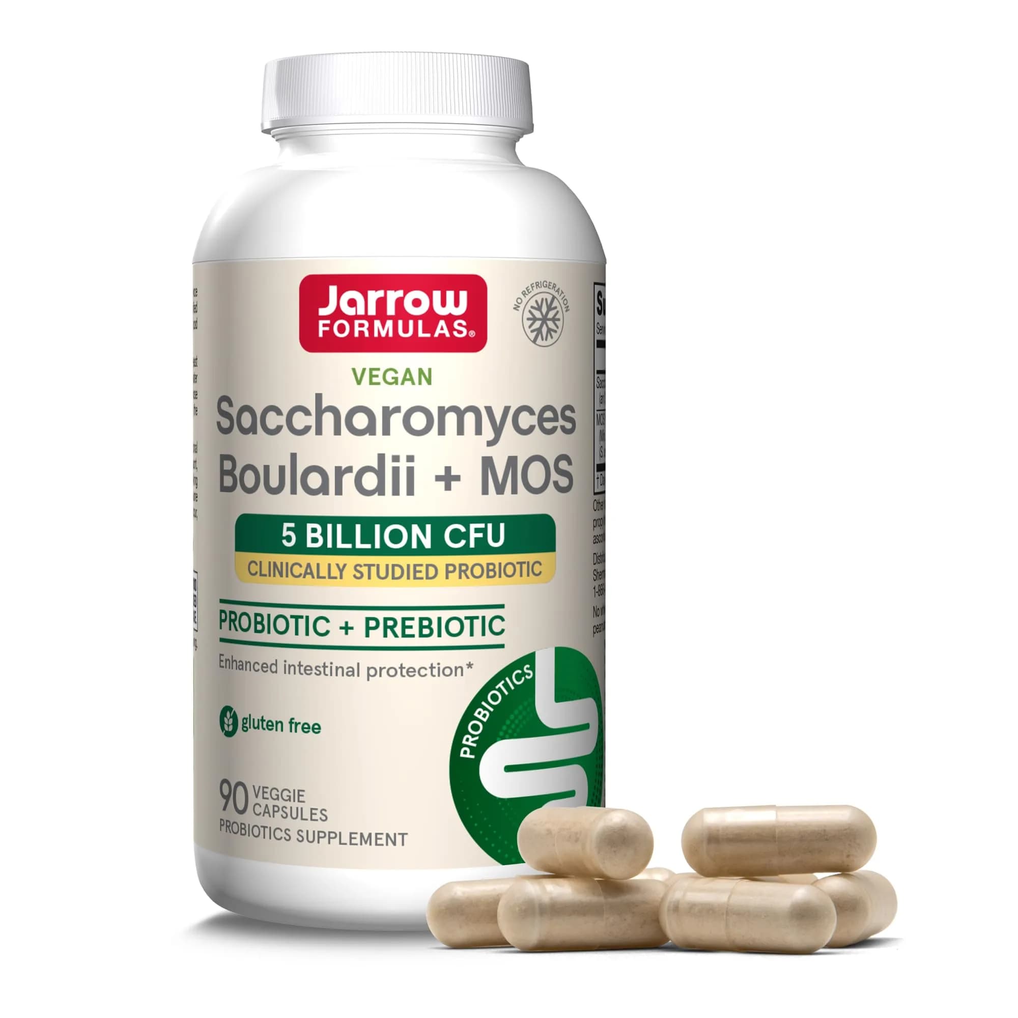Jarrow Formulas Saccharomyces Boulardii + MOS Probiotic 5 Billion CFU 90 Delayed Release Caps | Digestive Health Support