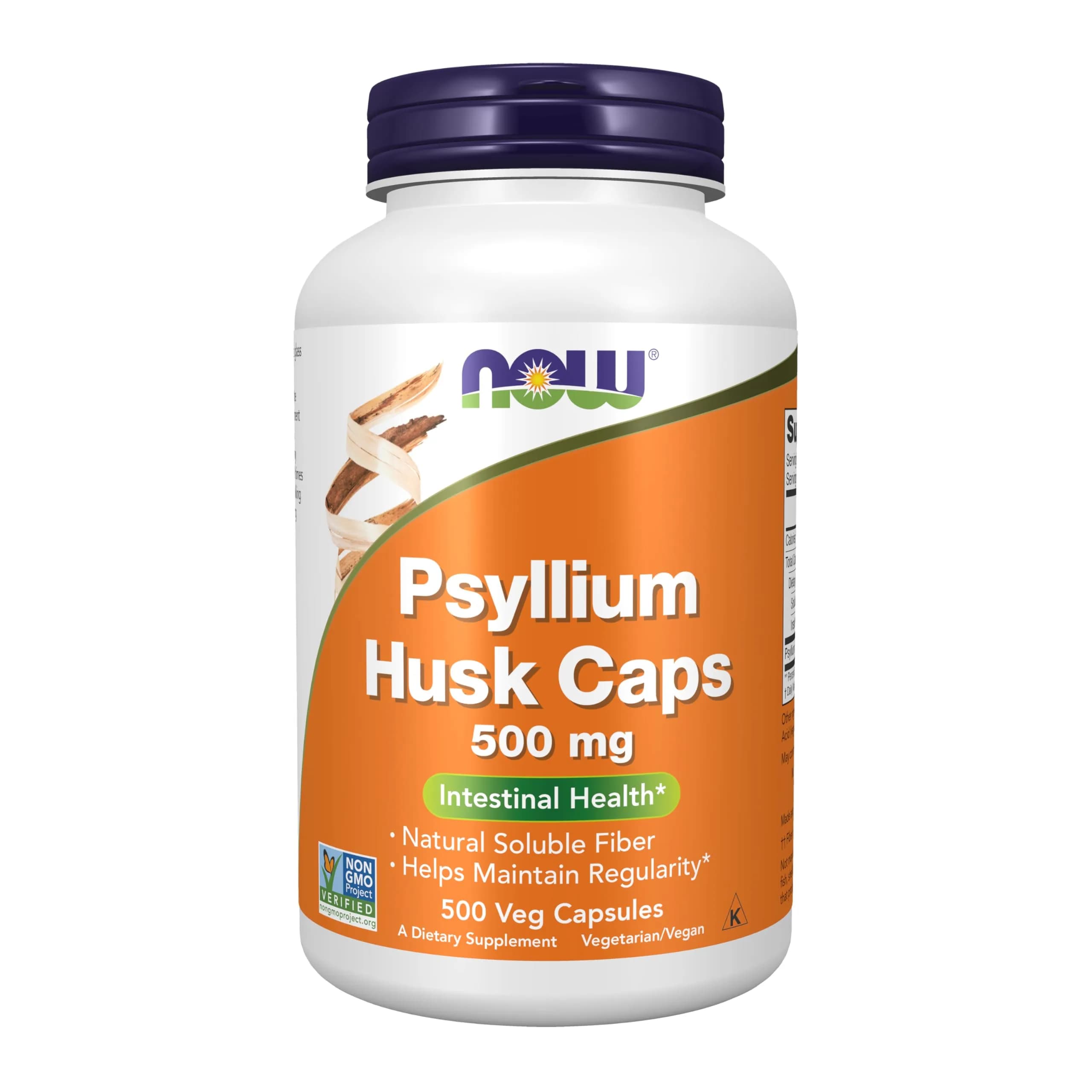 NOW Foods Psyllium Husk Caps 500 mg 500 Veg Capsules | Natural Soluble Fiber for Intestinal Health
