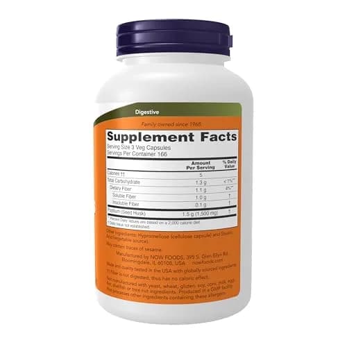 NOW Foods Psyllium Husk Caps 500 mg 500 Veg Capsules | Natural Soluble Fiber for Intestinal Health thumbnail 2