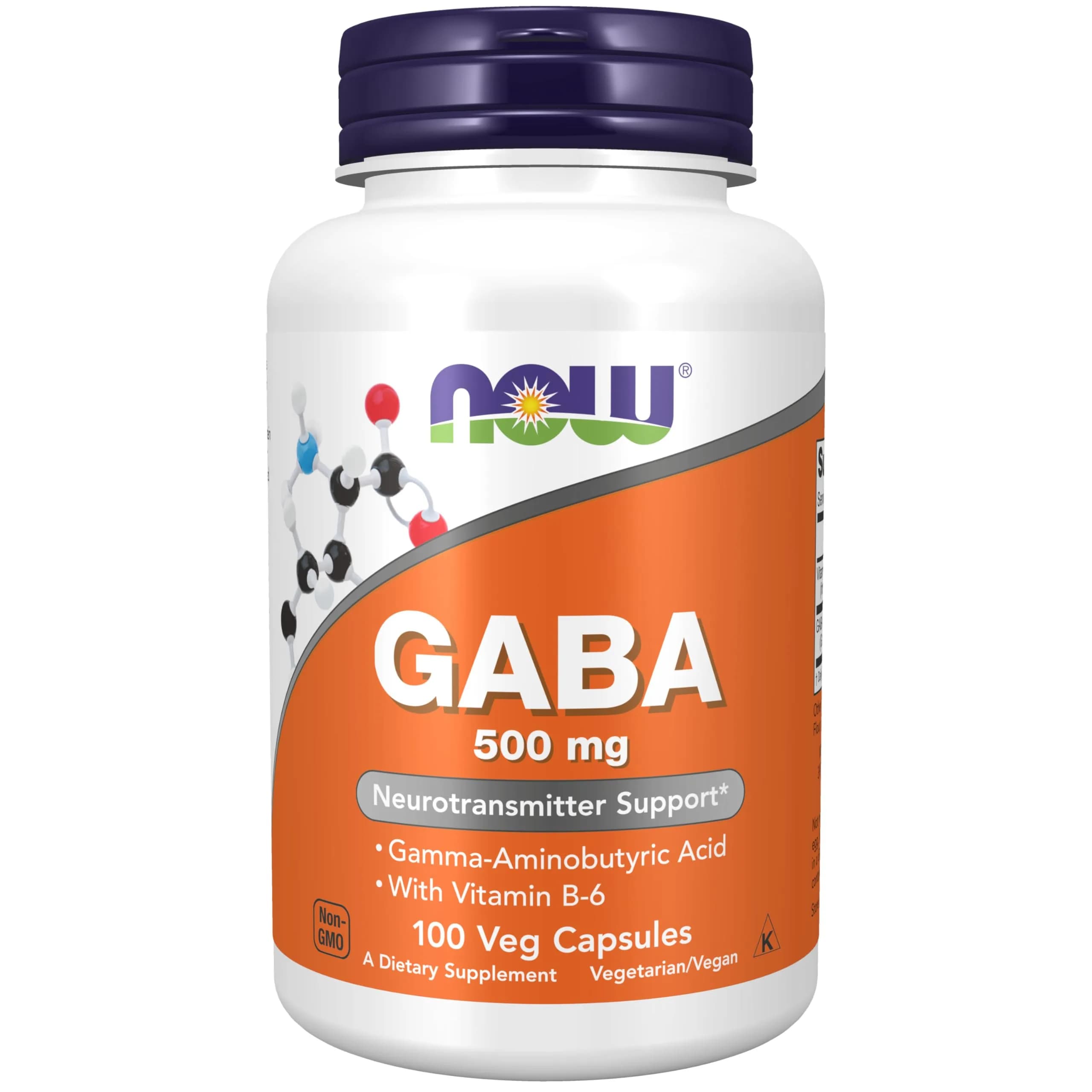 NOW Foods GABA 500 mg + B-6 Veg Capsules 100 Count | Natural Neurotransmitter Support