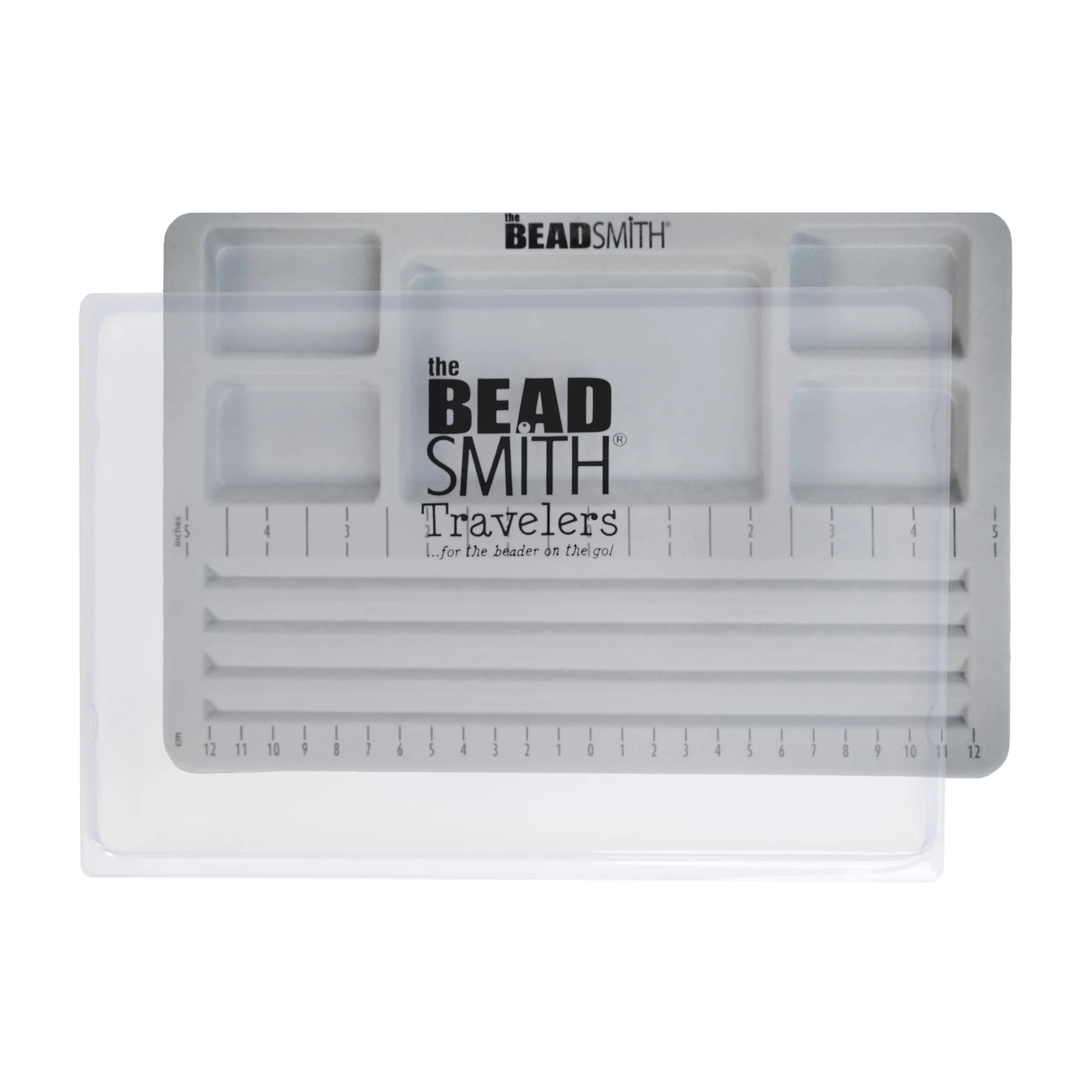 The Beadsmith Mini Bead Board Grey Flocked 17 cm (6.75 in) | Design Necklaces & Bracelets Anywhere — 4 Straight Channel w/ Cover