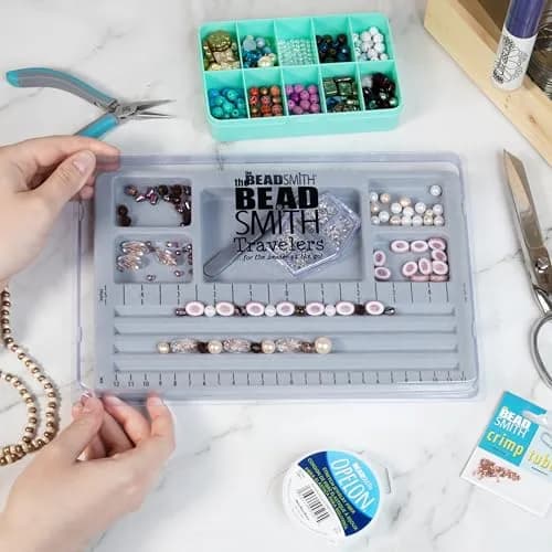 The Beadsmith Mini Bead Board Grey Flocked 19cm x 28.3cm | Design Bracelets & Necklaces with 4 Channels & 5 Compartments thumbnail 2