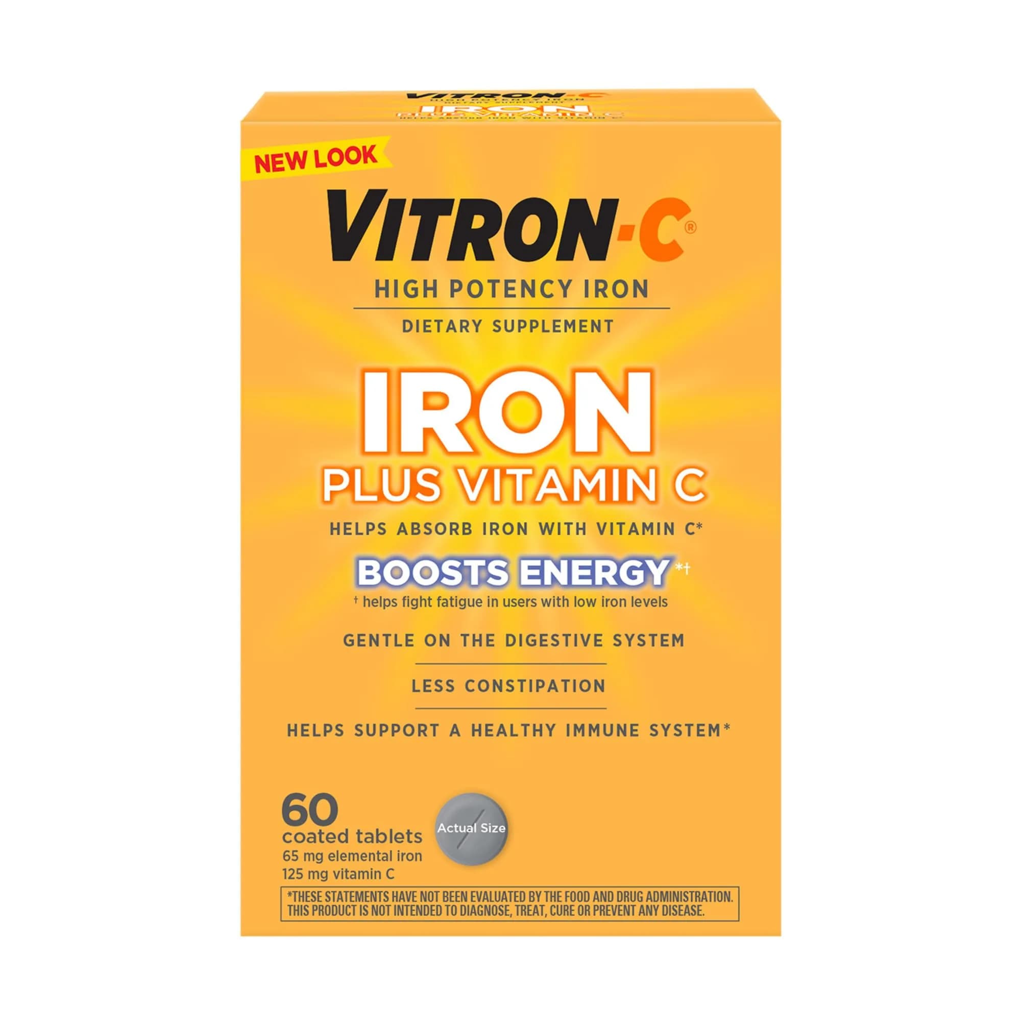 Vitron-C Iron Supplement Plus Vitamin C 60 Ct | Immunity & Energy Support, Vegan, Gluten-Free - main product image