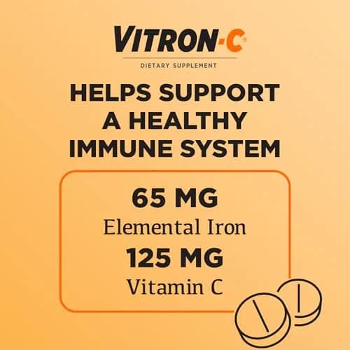 Vitron-C Iron Supplement Plus Vitamin C 60 Ct | Immunity & Energy Support, Vegan, Gluten-Free thumbnail 4