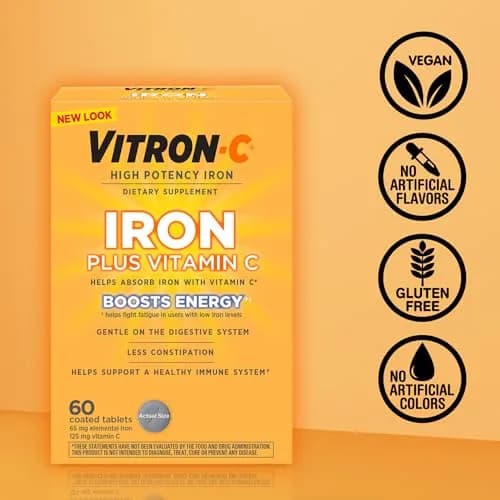 Vitron-C Iron Supplement Plus Vitamin C 60 Ct | Immunity & Energy Support, Vegan, Gluten-Free thumbnail 6