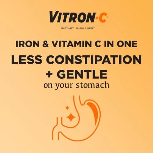 Vitron-C Iron Supplement Plus Vitamin C 60 Ct | Immunity & Energy Support, Vegan, Gluten-Free thumbnail 2
