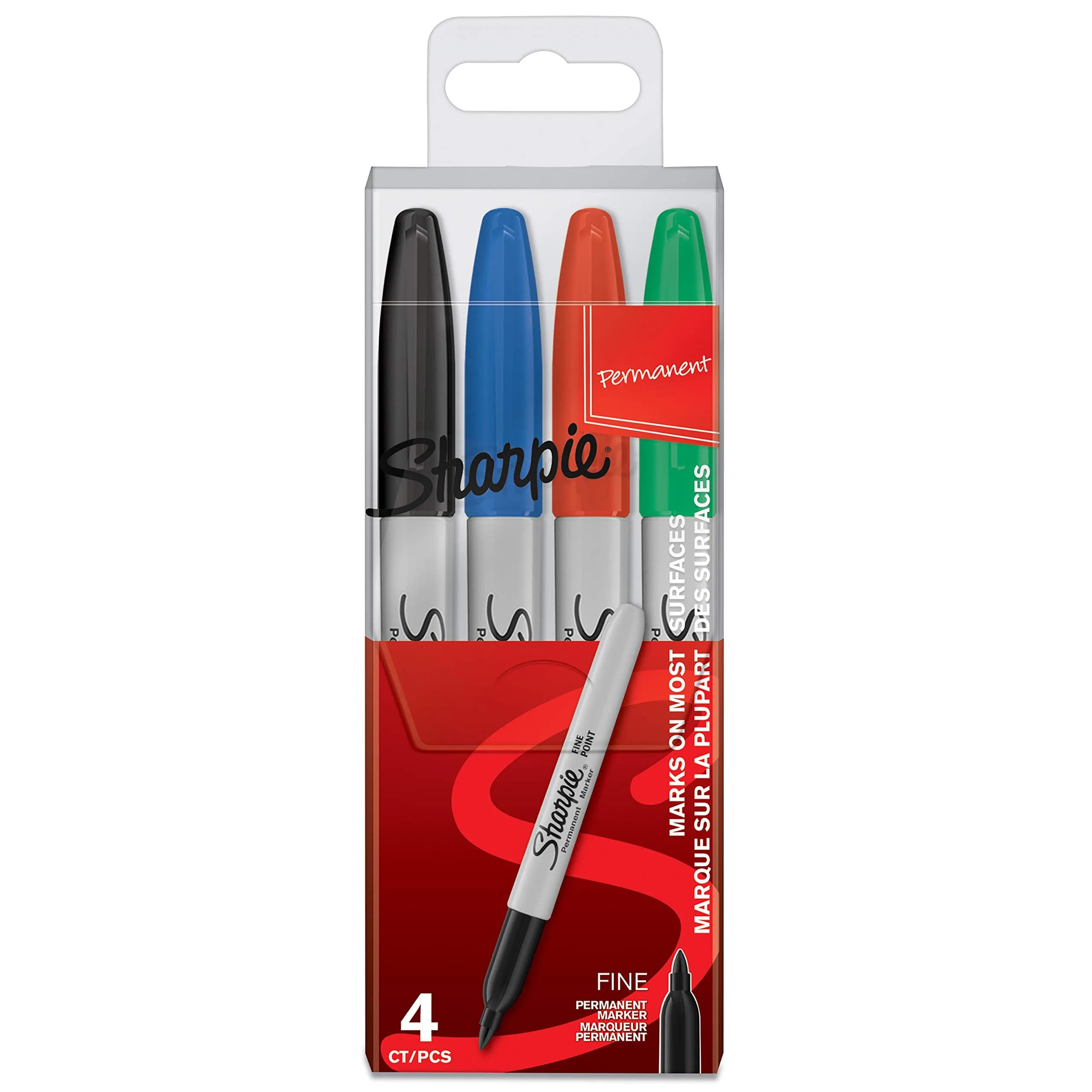 Sharpie Permanent Marker Fine Point Black Ink | 0.5mm (Pack of 1) — Assorted Standard Colours / Wallet of 4