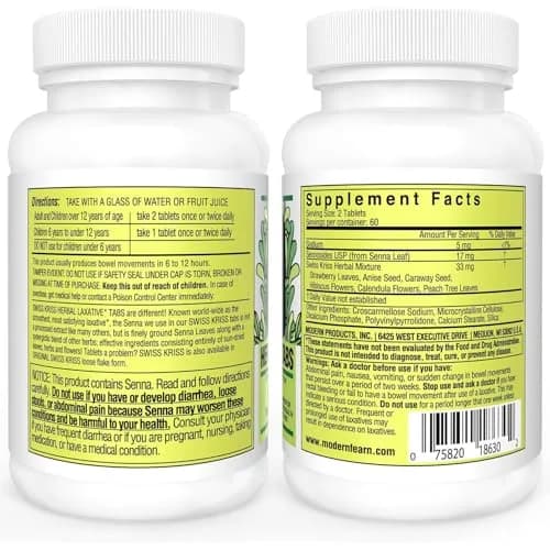 Swiss Kriss Herbal Laxative Tablets, Gentle & Natural Relief for Adults & Children Over 6, 250 Tablets thumbnail 2