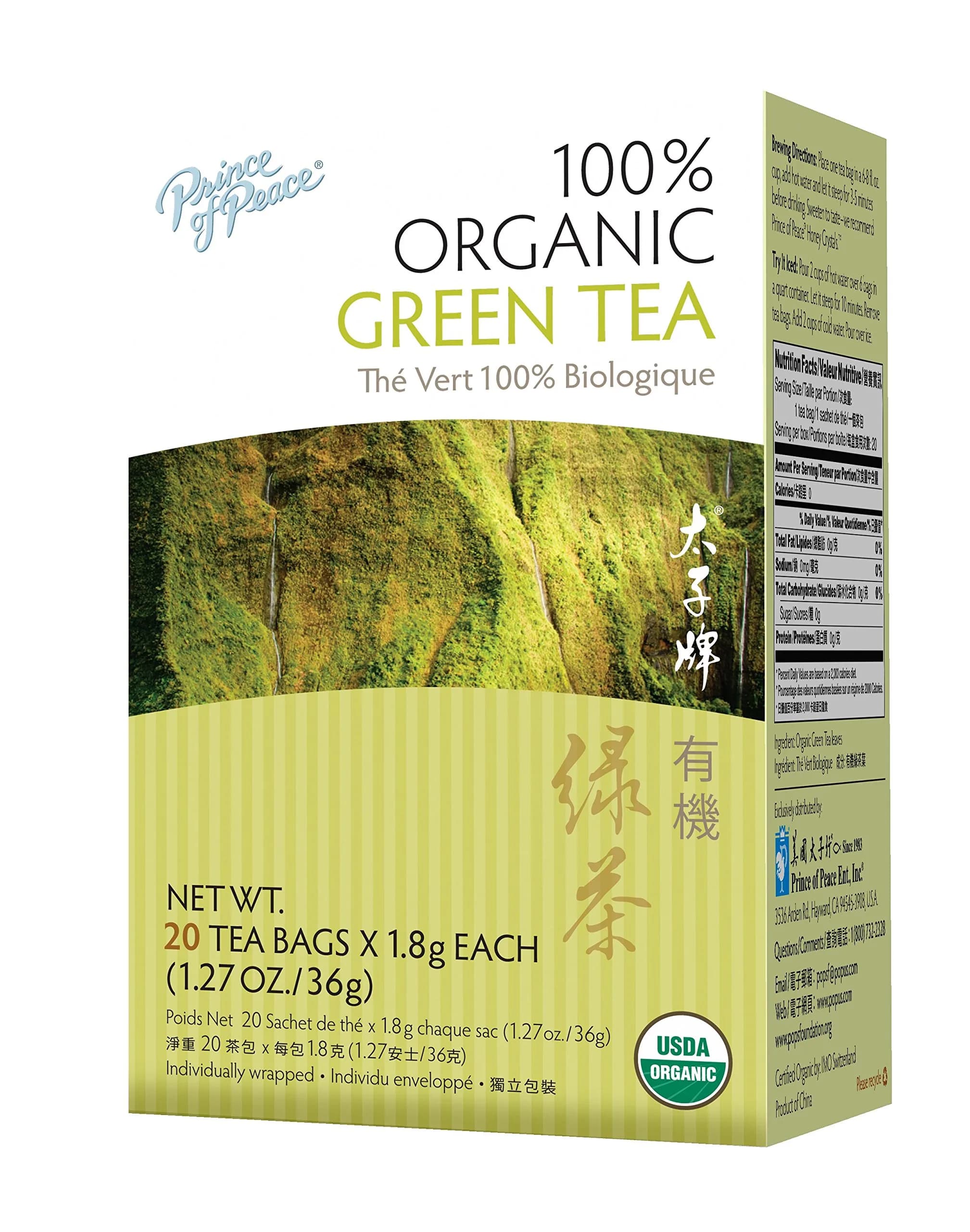 Prince Of Peace Organic Green Tea 20 ct | Certified Organic, Individually Wrapped, Darker Color (110 characters)