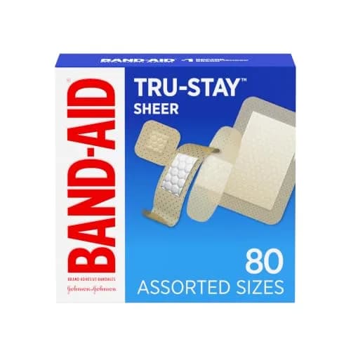 BAND-AID Tru-Stay Sheer Adhesive Bandages Assorted Sizes 80 Count | Dermatologist Tested Wound Dressing thumbnail 1