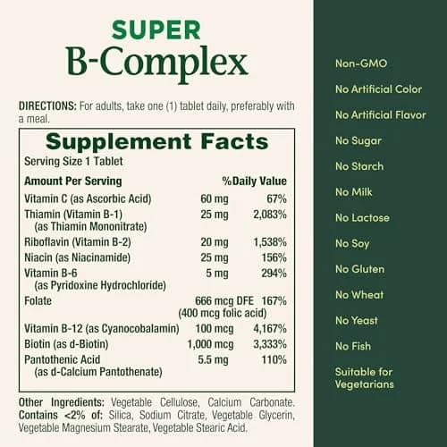 Nature's Bounty Super B Complex Vitamins with Vitamin C & Folic Acid, 150 Tablets thumbnail 5