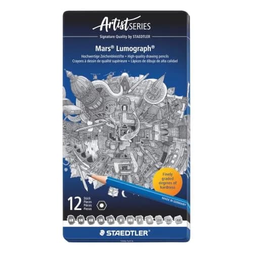 STAEDTLER Mars Lumograph Art Drawing Pencils 12-Piece Gift Set in Metal Tin | Versatile Graphite Range for Artists thumbnail 2