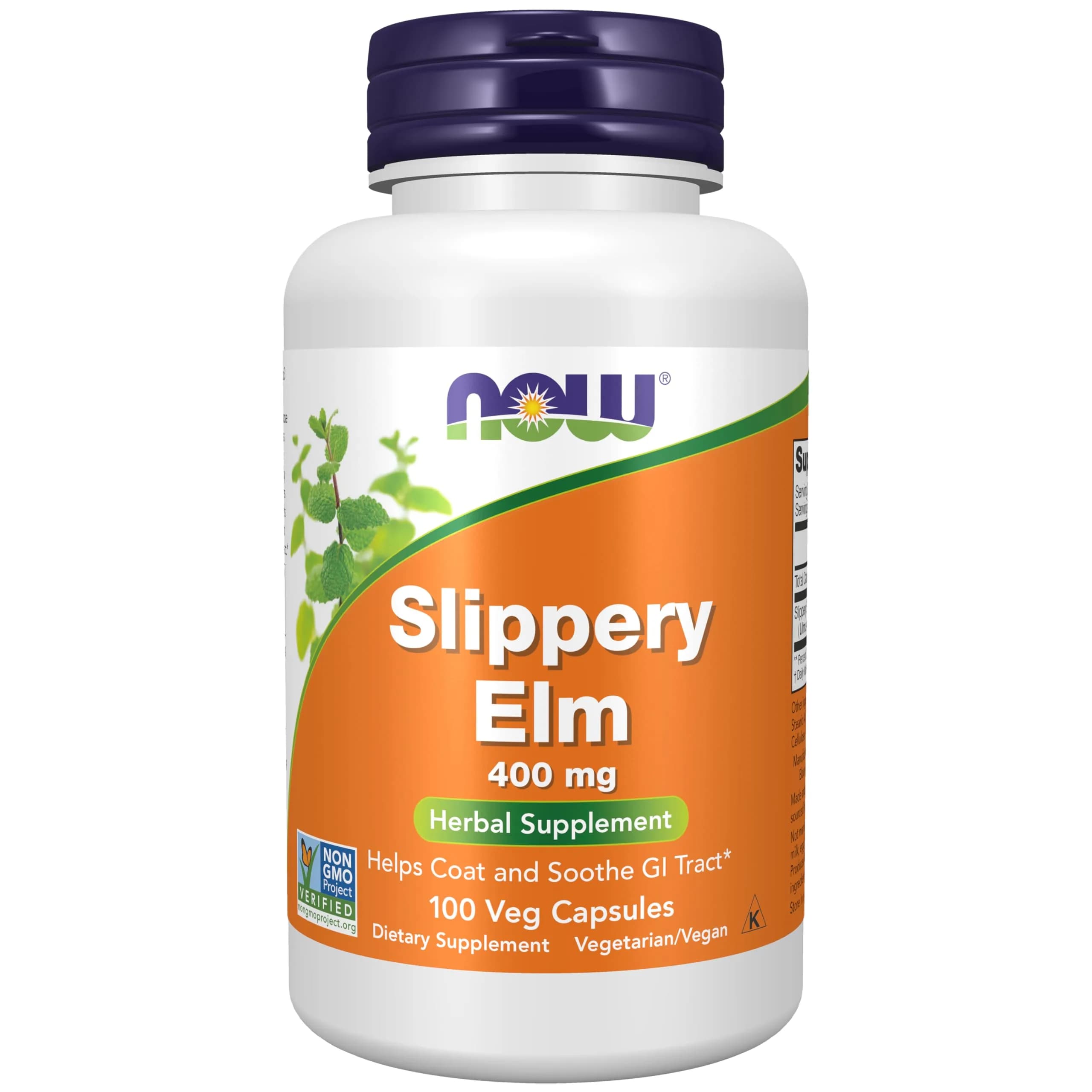 NOW Supplements Slippery Elm 400 mg | Herbal GI Support, 100 Veg Caps, Unflavoured