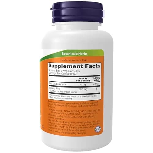 NOW Supplements Slippery Elm 400 mg | Herbal GI Support, 100 Veg Caps, Unflavoured thumbnail 2