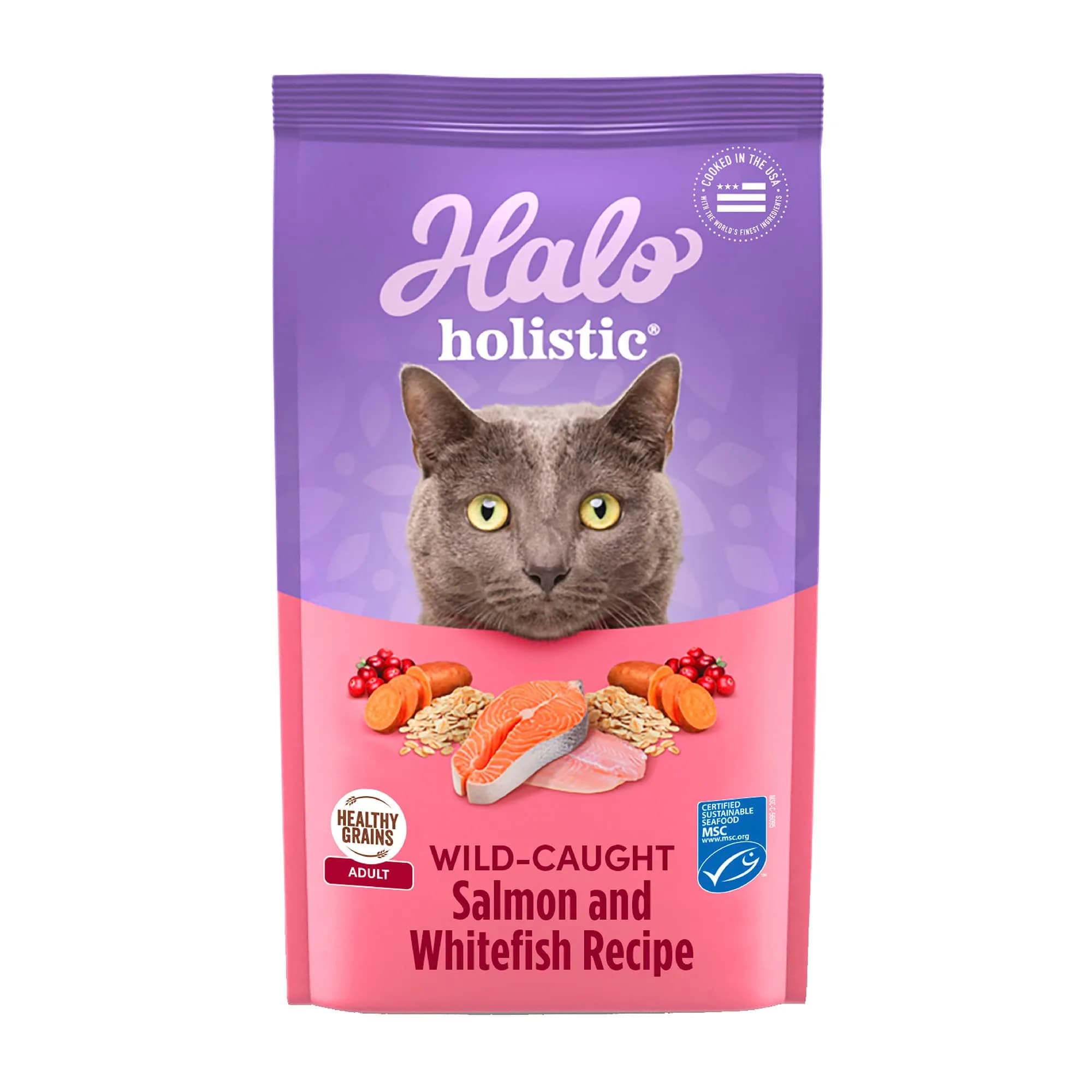 Halo Holistic Dry Cat Food, Wild-Caught Salmon & Whitefish Recipe, 1 Count (Pack of 1) | Complete Adult Cat Nutrition
