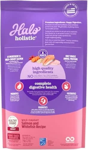Halo Holistic Dry Cat Food, Wild-Caught Salmon & Whitefish Recipe, 1 Count (Pack of 1) | Complete Adult Cat Nutrition thumbnail 2