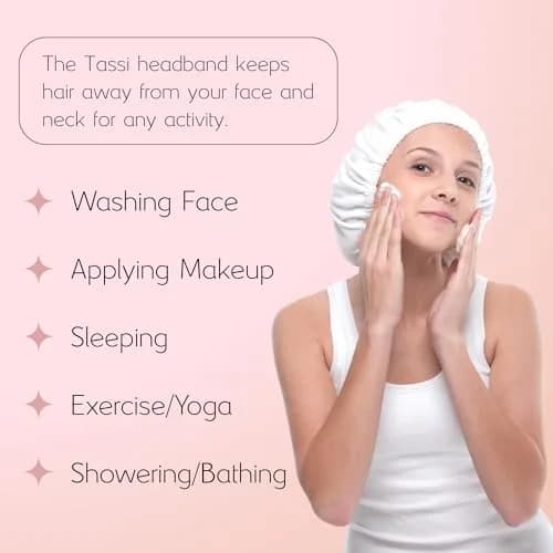 TASSI White Hair Holder Head Wrap Stretch Terry Cloth | Gentle, Easy & Comfortable for All Hair Types thumbnail 4