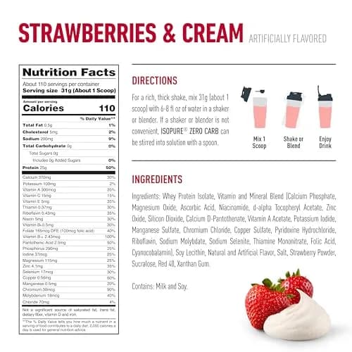 Isopure Zero Carb Whey Protein Isolate Strawberries & Cream 3.4 kg (7.5 Lbs) | 25g Protein Per Serving, Gluten & Lactose Free thumbnail 7