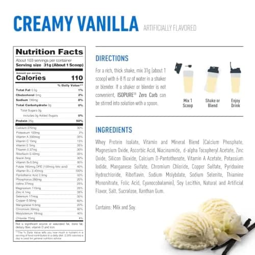 Isopure Zero Carb Whey Isolate Protein Powder, Creamy Vanilla 7.5 LB | High-Quality, Low Carb, Gluten-Free thumbnail 7