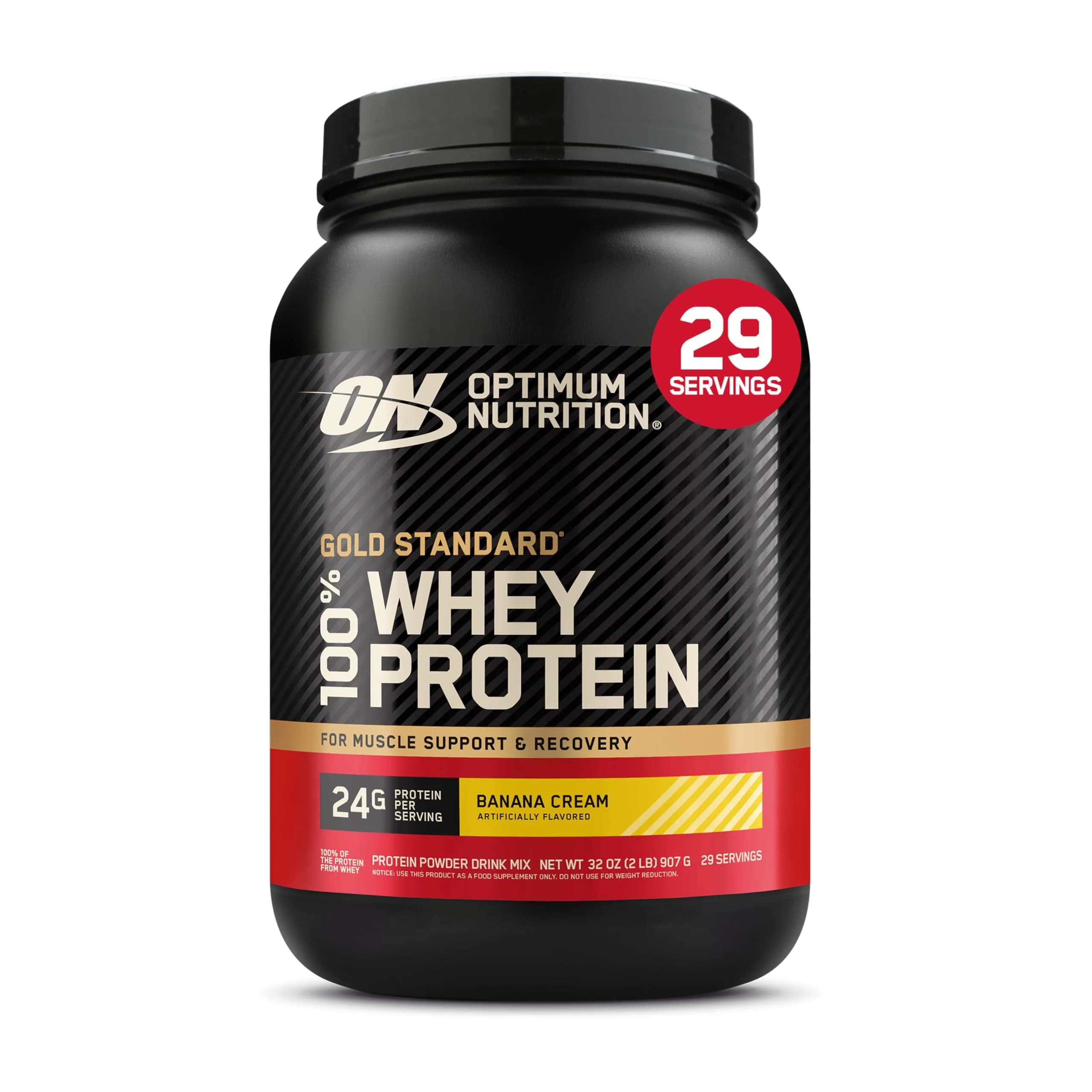Optimum Nutrition Banana Cream protein powder tub Whey concentrate 29 servings