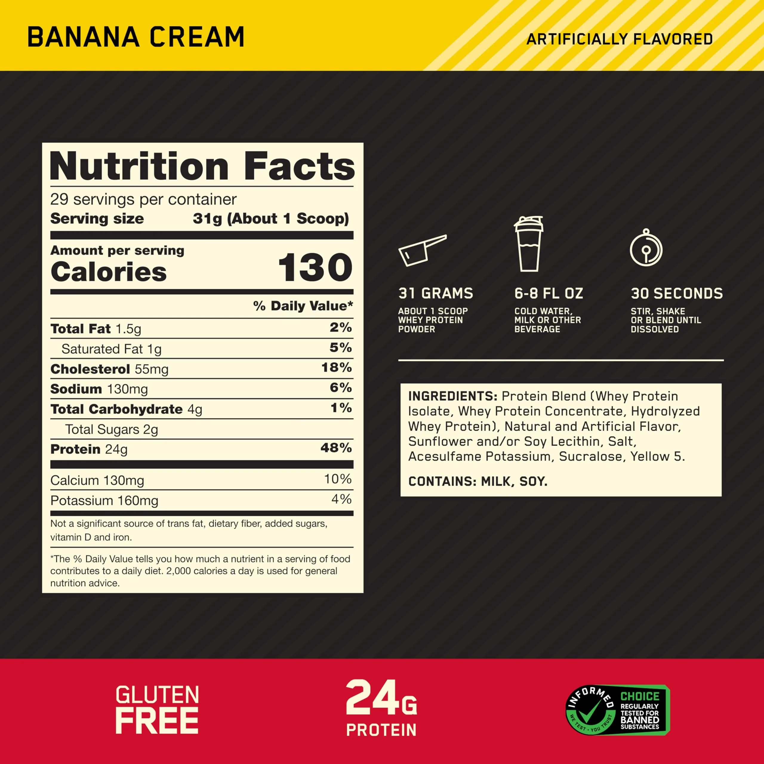 Optimum Nutrition Gold Standard 100% Whey Protein Powder Banana Cream 2 Pound | High Quality Protein for Muscle Recovery thumbnail 3
