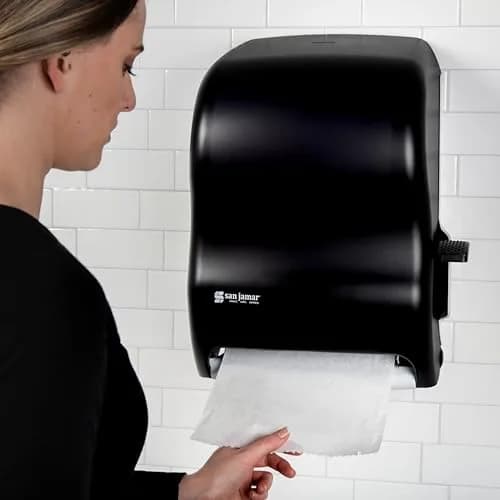 San Jamar T1100TBK Lever Roll Towel Dispenser w/o Transfer Mechanism- Black | Durable Plastic, Wall Mount, Easy Refill thumbnail 5