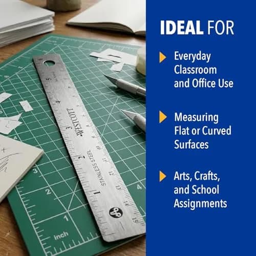 Westcott Stainless Steel Metal Ruler with Non-Slip Cork Base, 6 Inch (15.24 cm) | Precision Measurement Tool thumbnail 4