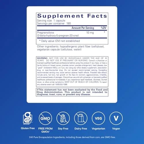Pure Encapsulations Pregnenolone 10 mg Capsules (180 Count) | Hormone Precursor for Memory & Well-being thumbnail 2