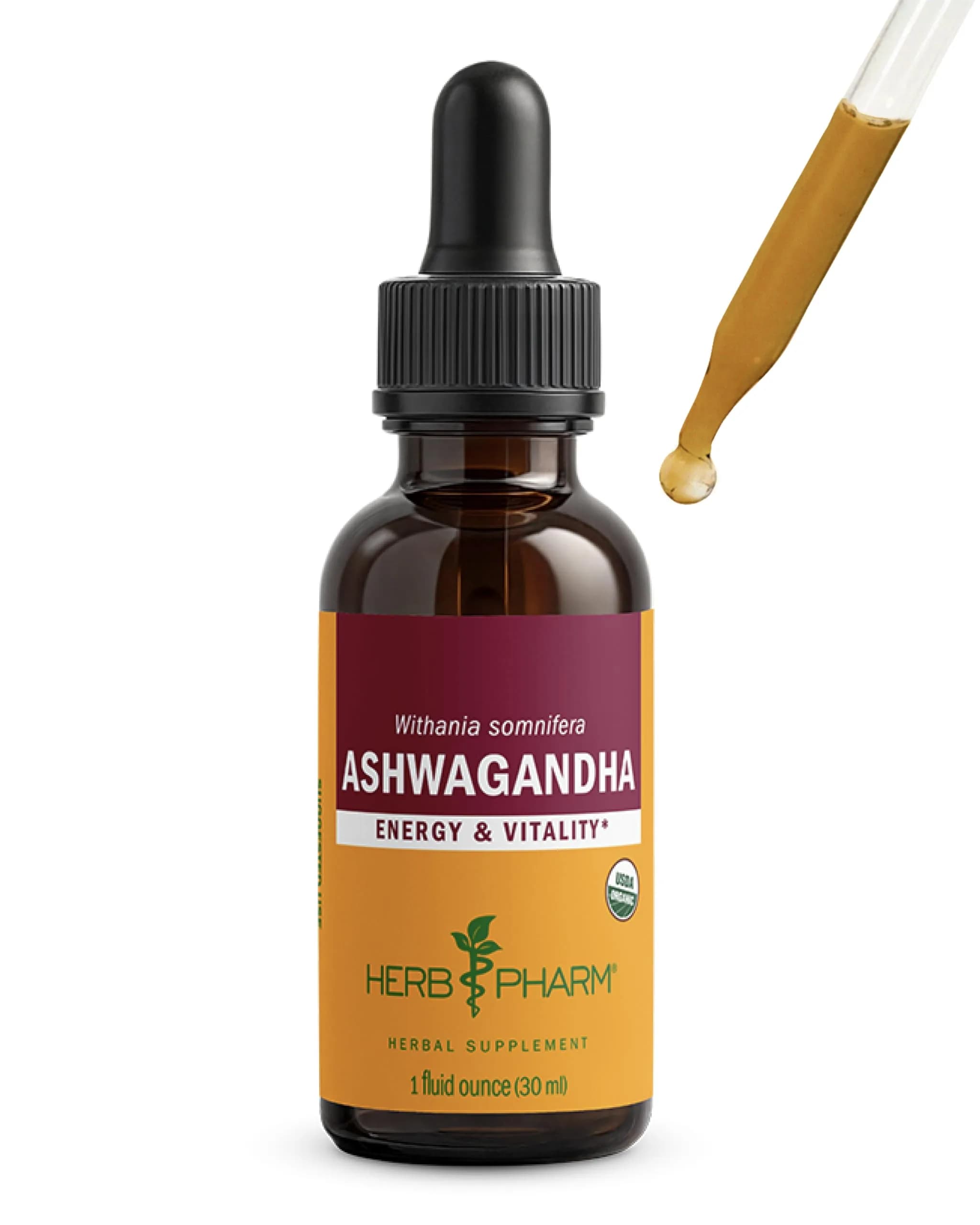 Herb Pharm Organic Ashwagandha Liquid Extract 30ml (1 Fl Oz) | USDA Organic Calming Adaptogen — Default / 1 Fl Oz