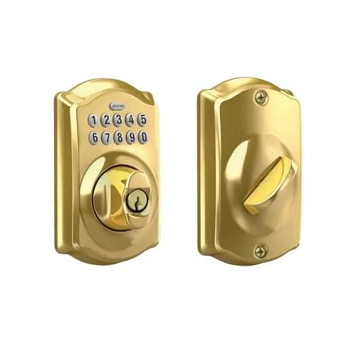 Schlage Electronic Keypad Deadbolt Lock Camelot Bright Brass | Keyless Security & Easy Install thumbnail 1