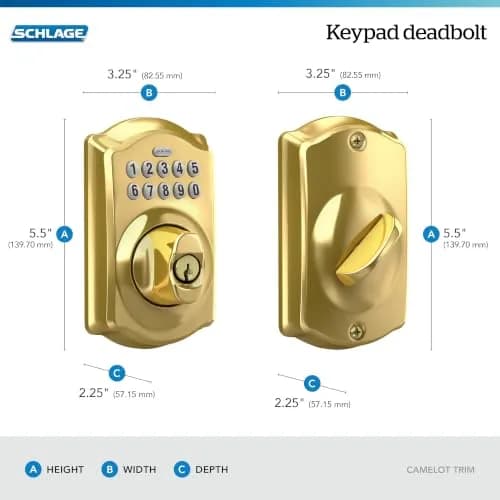 Schlage Electronic Keypad Deadbolt Lock Camelot Bright Brass | Keyless Security & Easy Install thumbnail 3