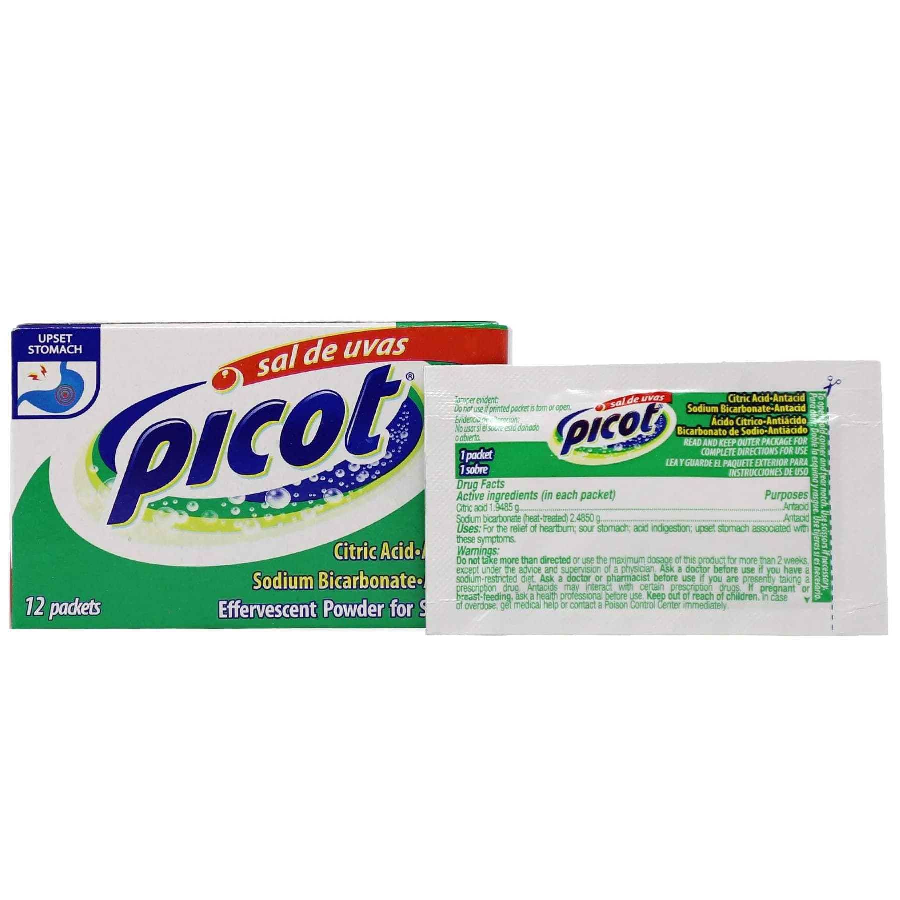 SAL DE UVAS PICOT Effervescent Antacid Powder, 12 Packets | Fast Heartburn Relief, 12 Sachets — As Shown