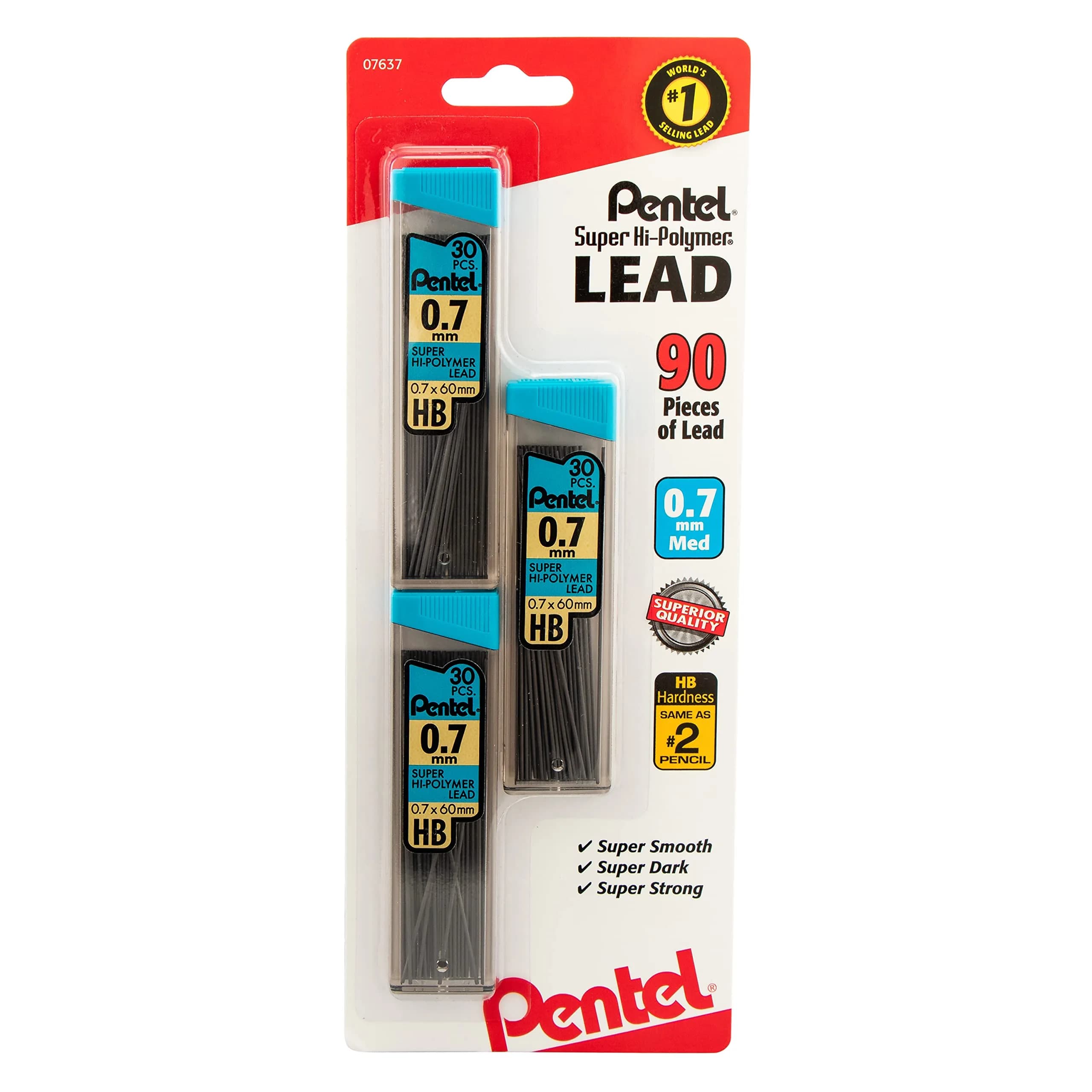 Pentel Super Hi-Polymer Lead Refills 0.7mm HB 90 Count (3 Tubes) | #1 Selling Lead Worldwide