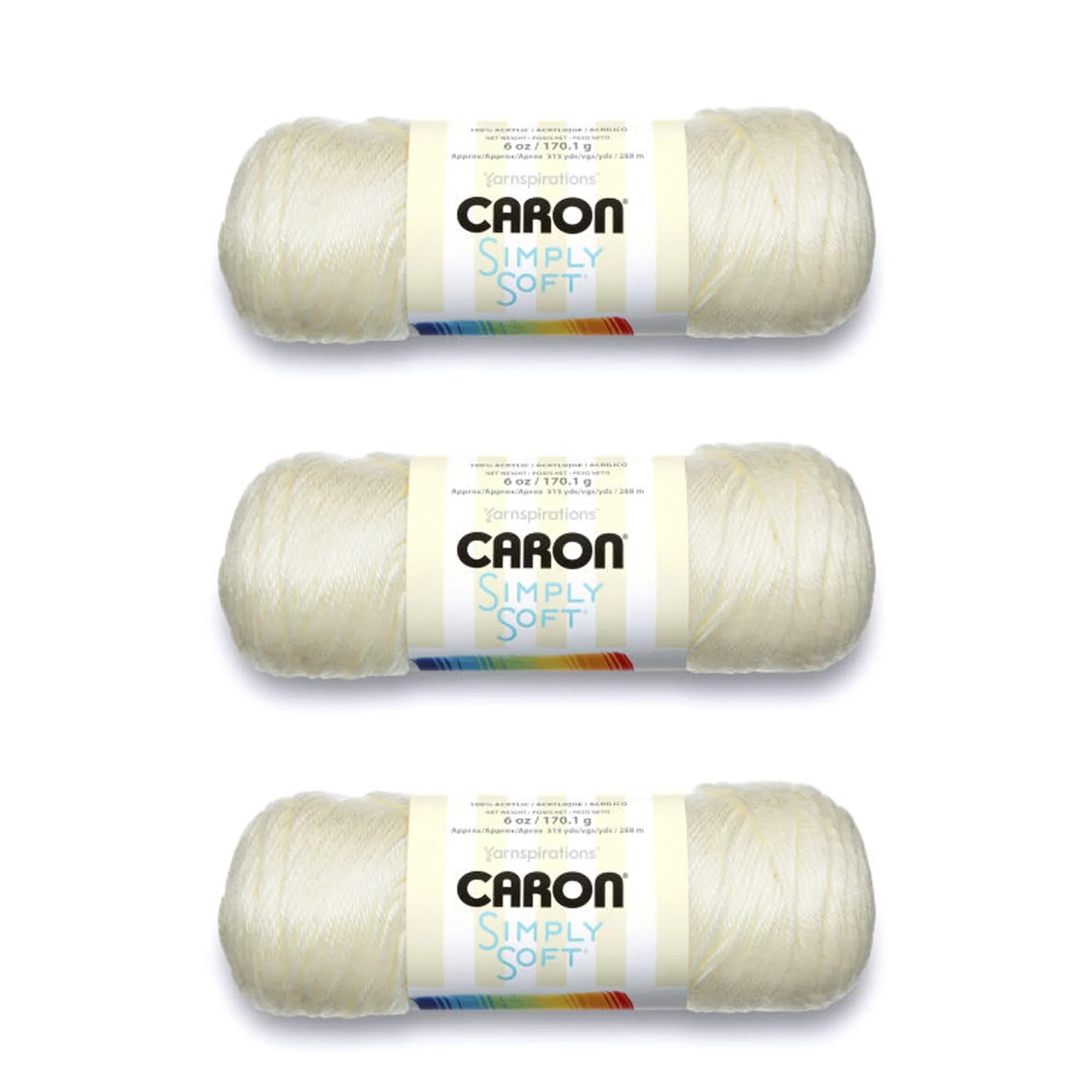 Caron Simply Soft Yarn (4) Medium Gauge 6 oz Off White | 100% Acrylic, Machine Wash & Dry - main product image