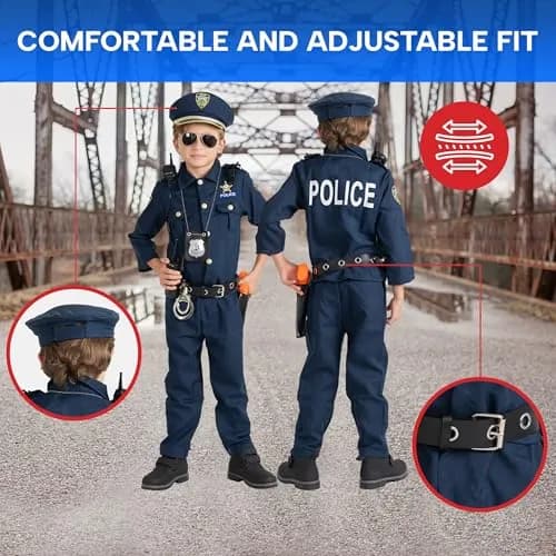 Dress Up America Police Officer Child Costume Set with Accessories, Blue, X-Large (152+ cm Height) | Award-Winning Pretend Play Uniform thumbnail 3